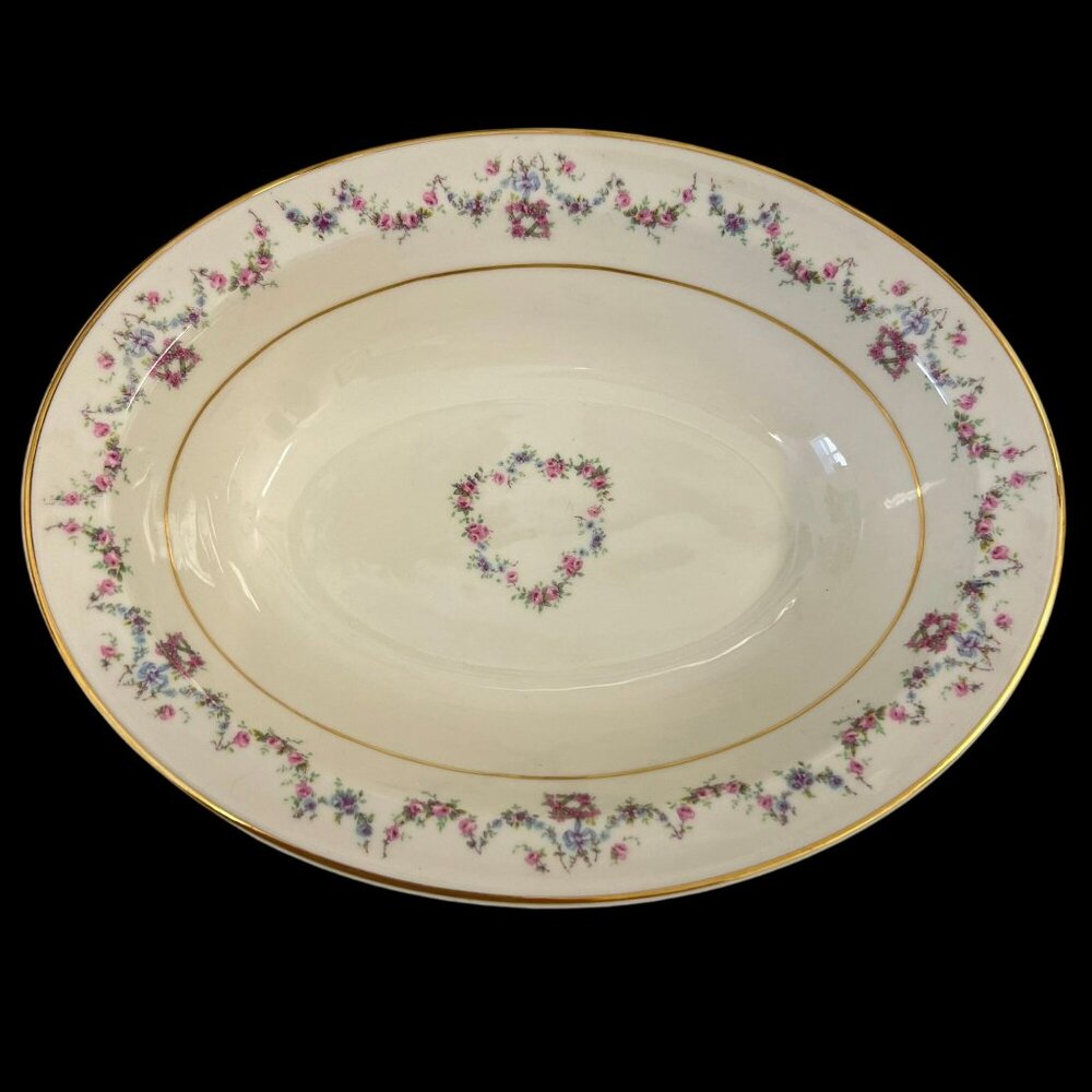 Vintage Syracuse China Oval Serving Bowl Arcadia 10" Cream Pink Floral USA